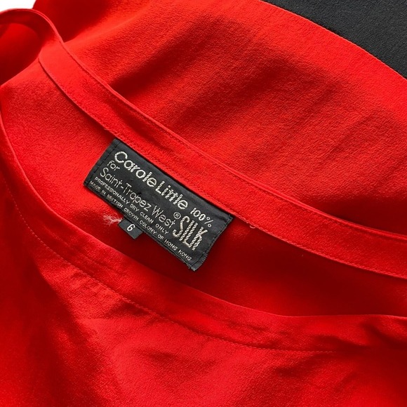 Vintage Carole Little Saint Tropez Orange-Red Black Colorblock Silk Dress Size 6 - Picture 5 of 6